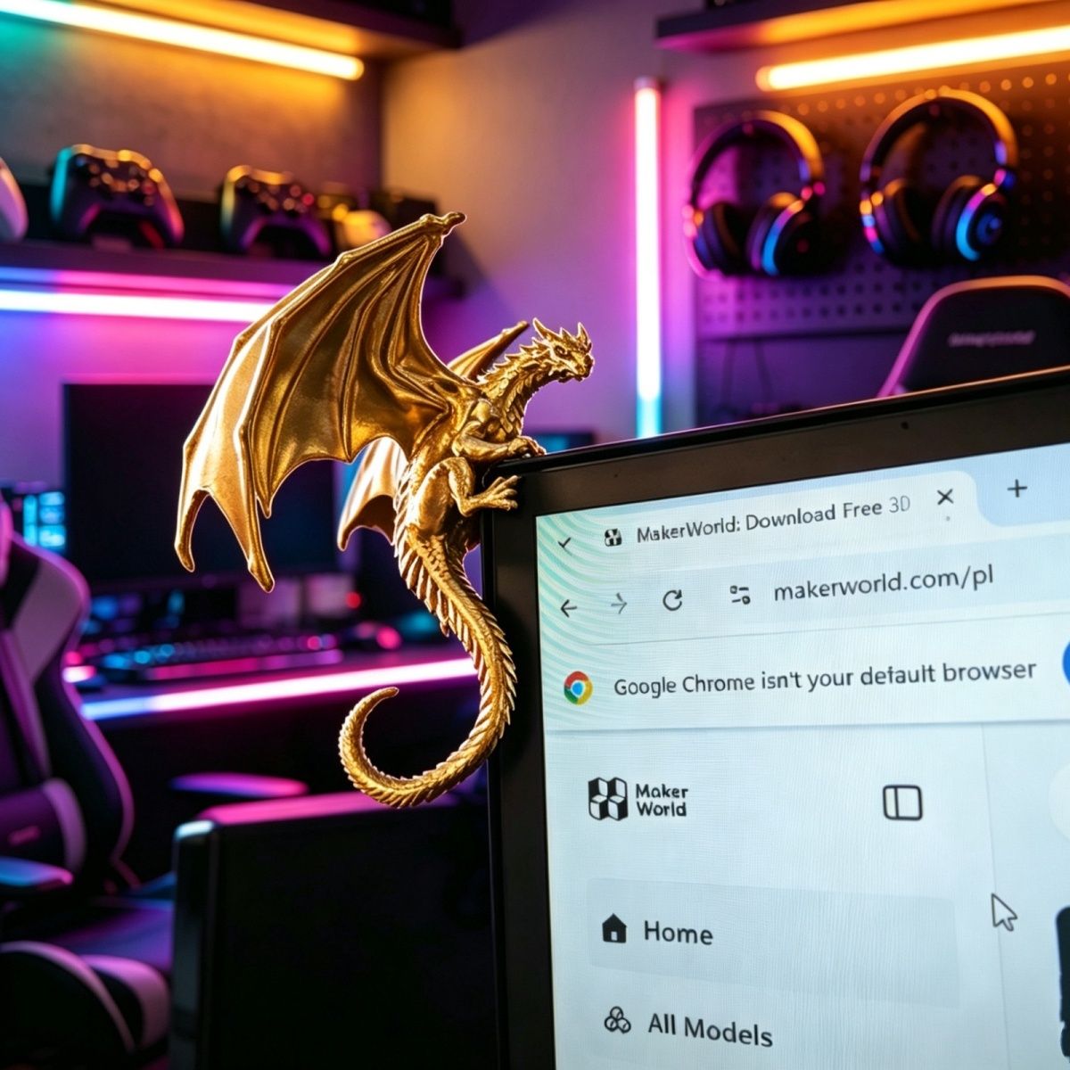 Esports Gaming Monitor - تمثال تنين أنيق مستلقٍ لتزيين الشاشة،